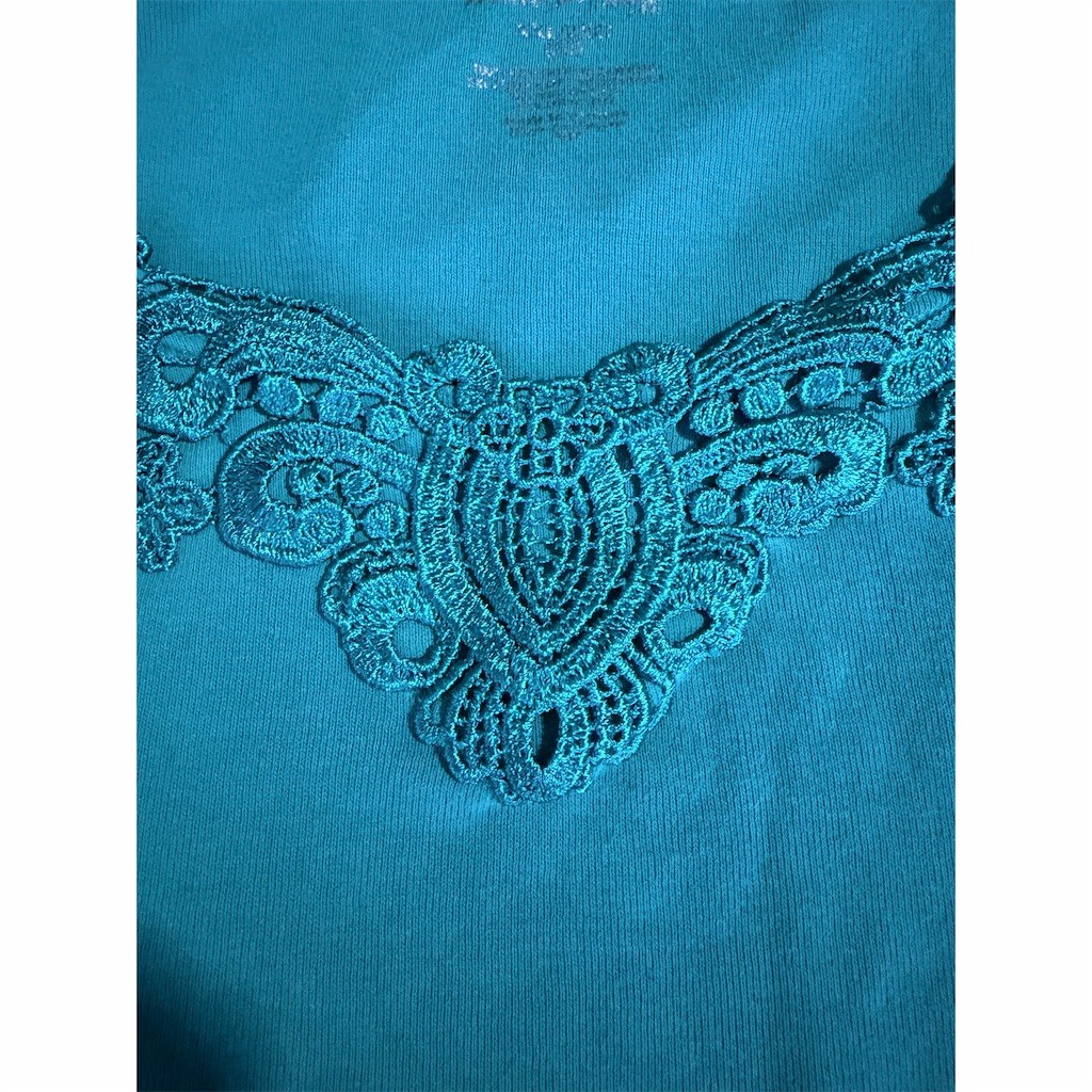 White Stag Tank Top Womens 2xl Teal Blue Sleeveless Knit Lace Scoop Neck — image 3 of 4